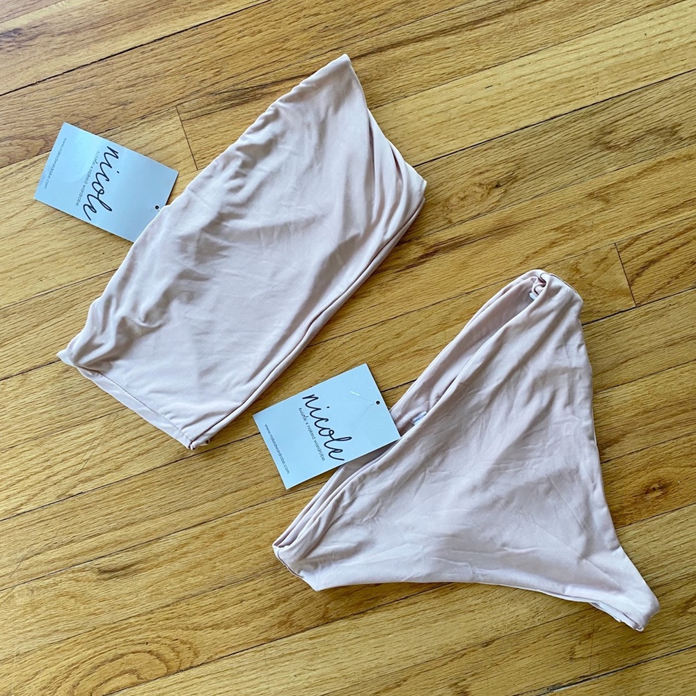 NWT Nicole x Naked Wardrobe Nude Bandeau Bikini L